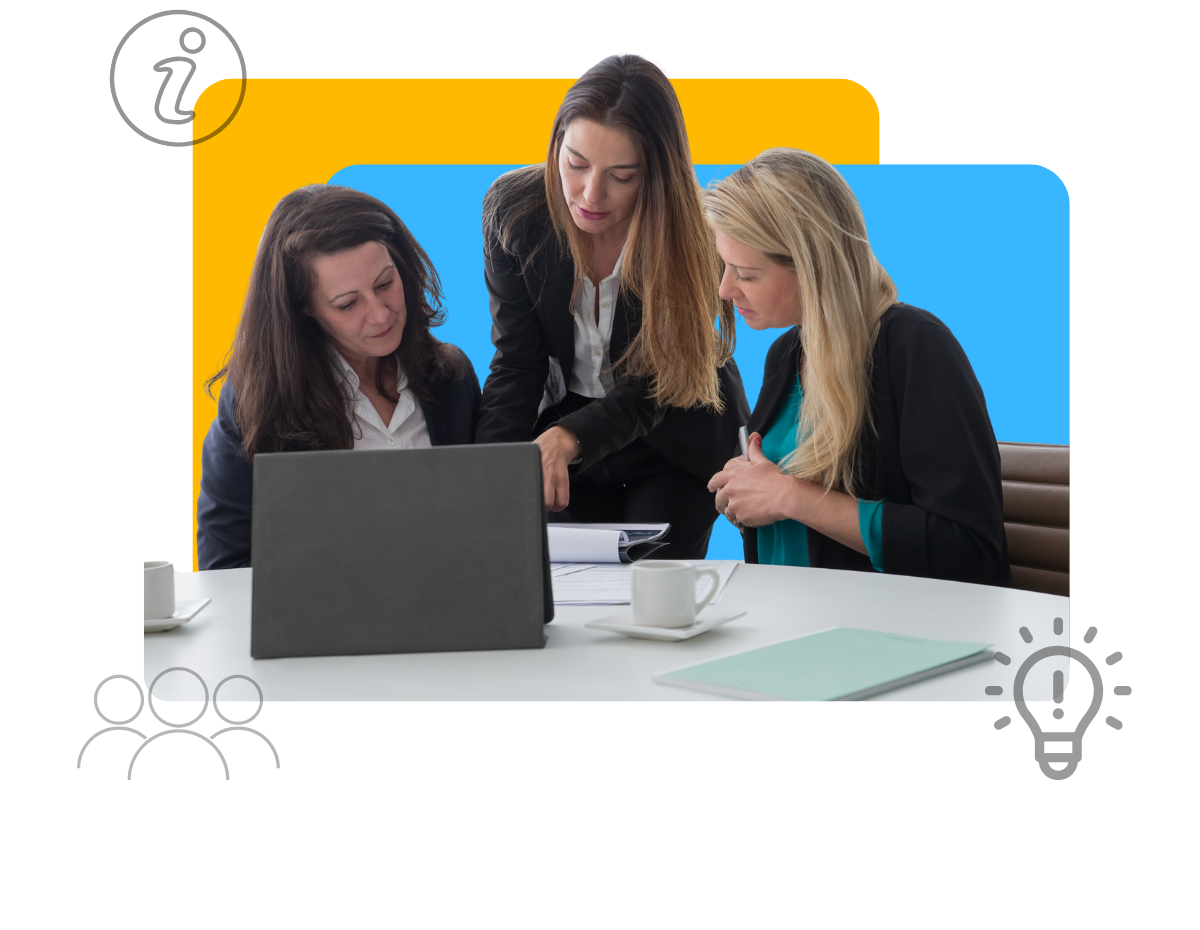 group of three professional women discussing about HR success across organization with SmartHCM